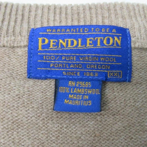 VTG Pendleton 100% Virgin Lambs Wool Machine Washable VNeck Sweater Tan Mens XXL - Picture 5 of 6